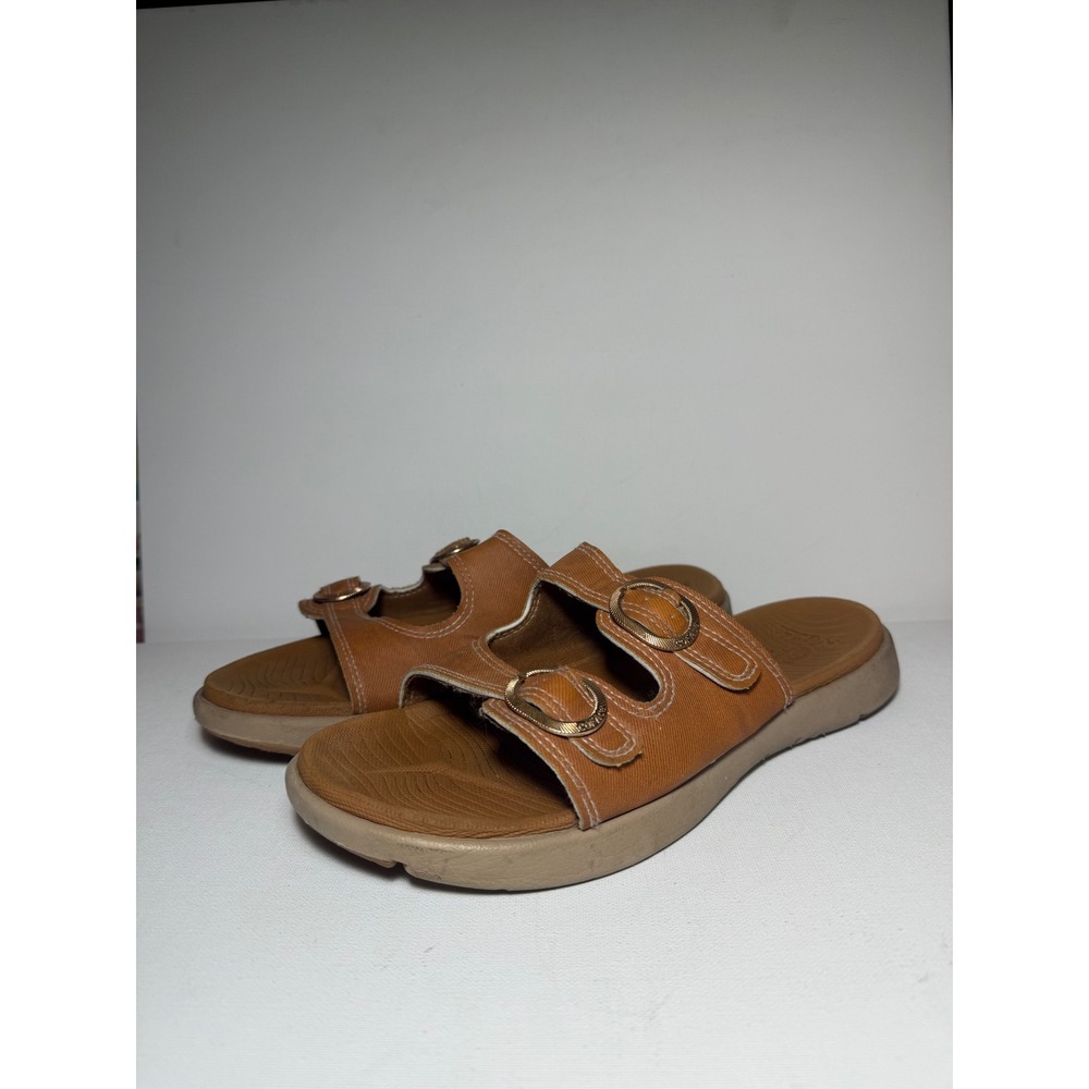 COFACE Slide Sandals Womens 9.5 Tan Comfort Double Strap Buckle NWOT